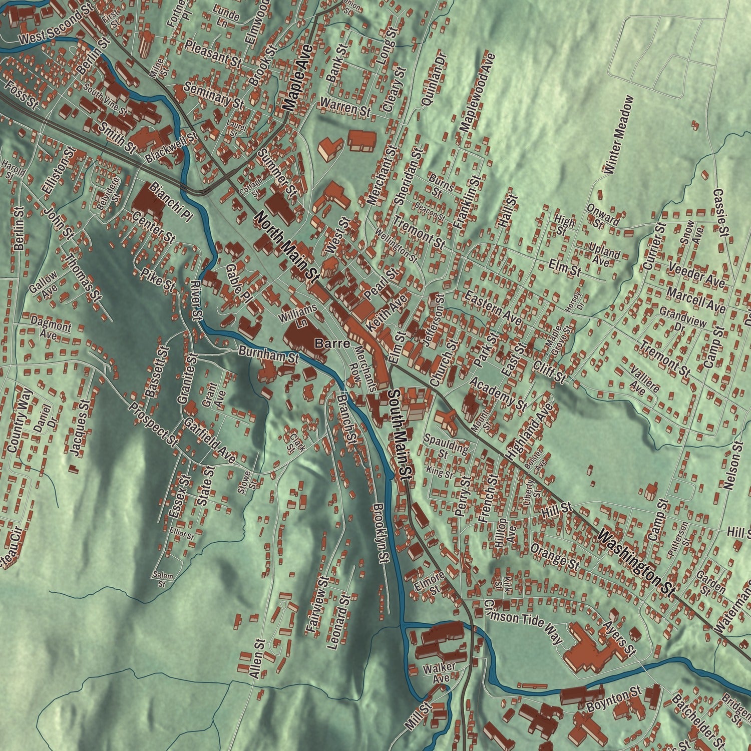 Street and neighborhood detail from the Barre City, Vermont map