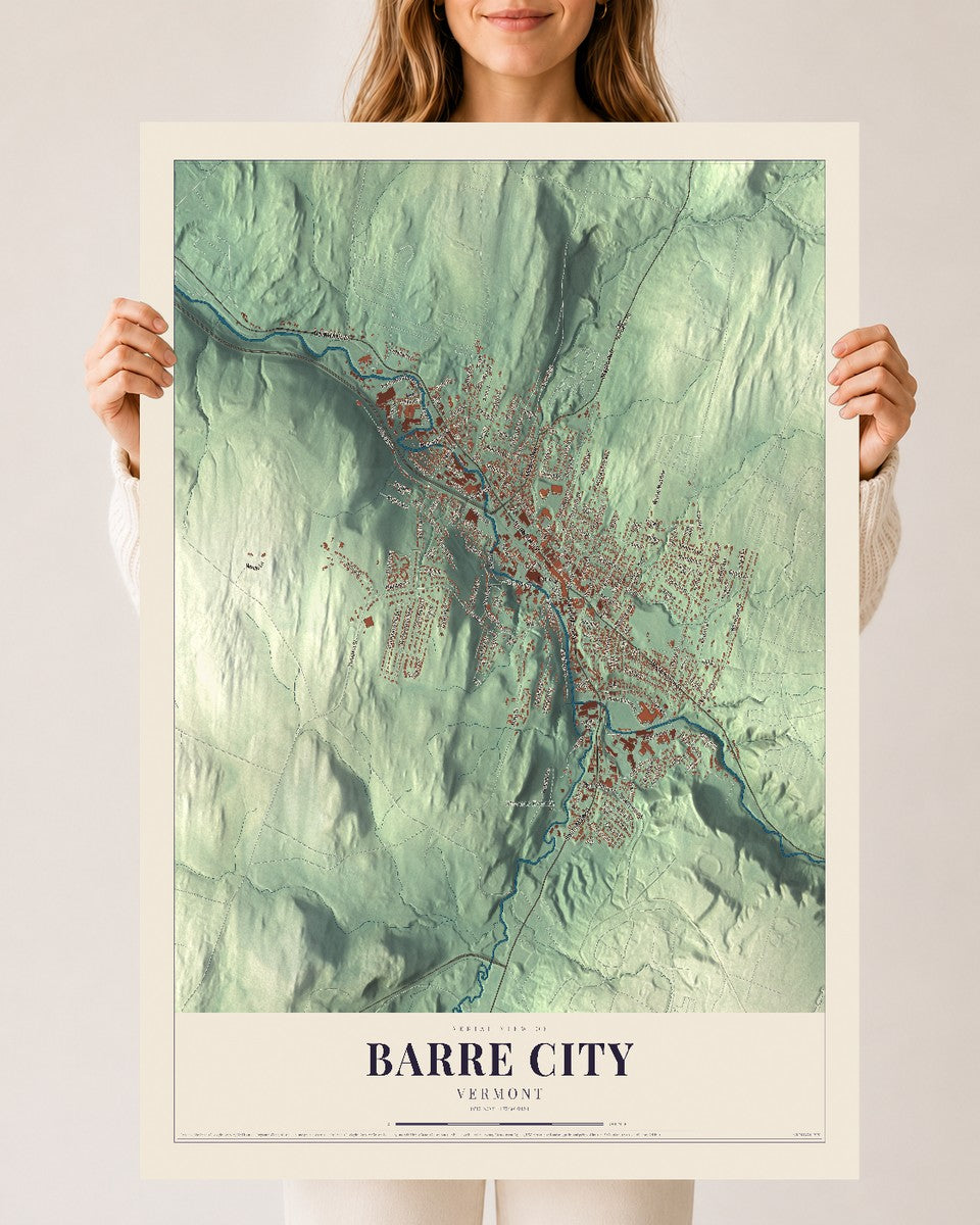 Barre City, Vermont map print - 24 x 36 archival matte print