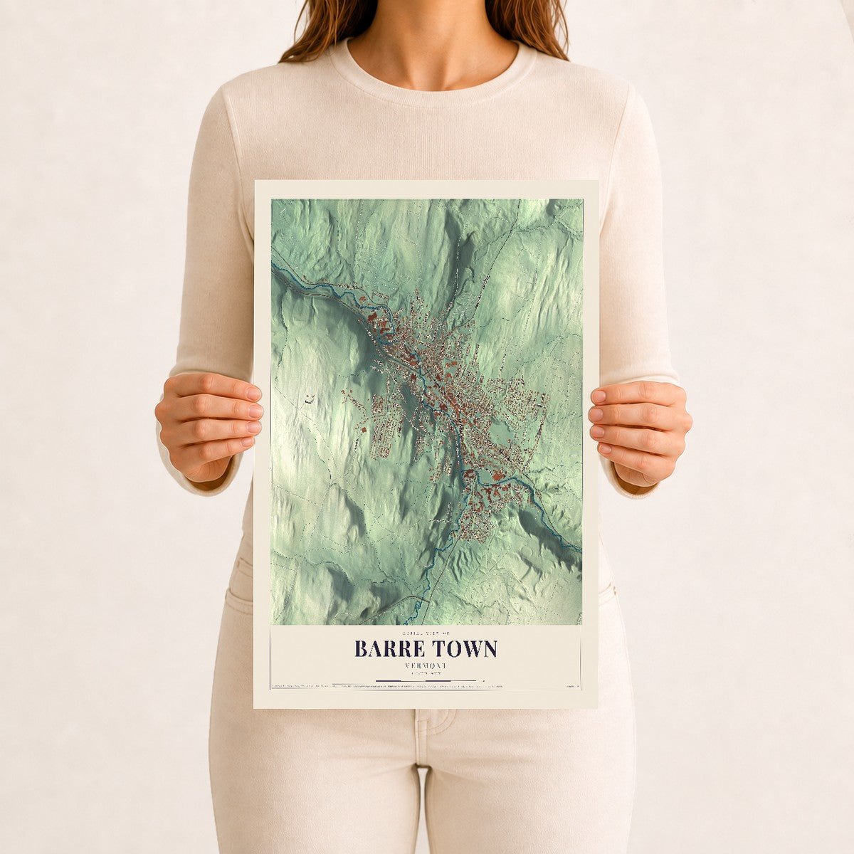 Barre Town, Vermont map print - 12 x 18 archival matte print