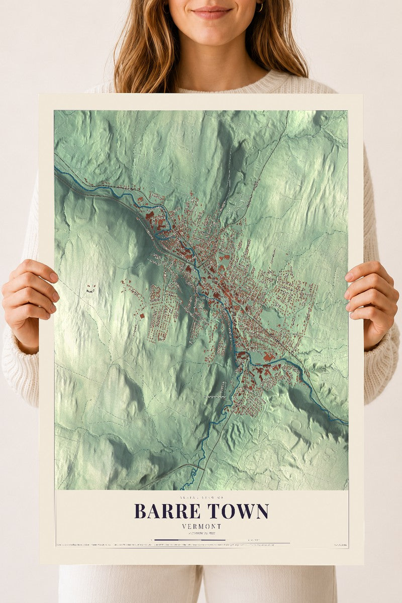 Barre Town, Vermont map print - 18 x 24 archival matte print