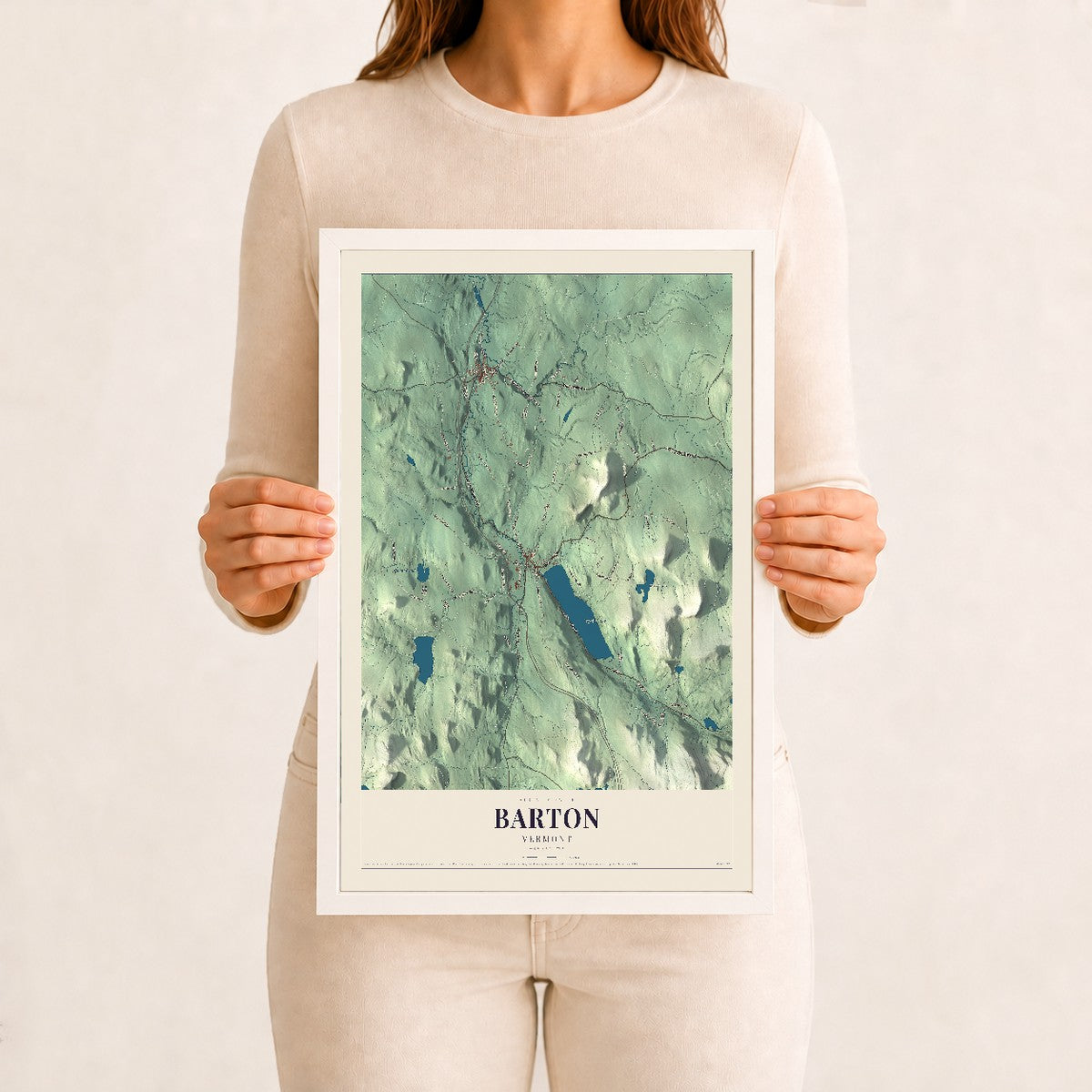 Barton, Vermont map print - 12 x 18 white Ayous wood frame