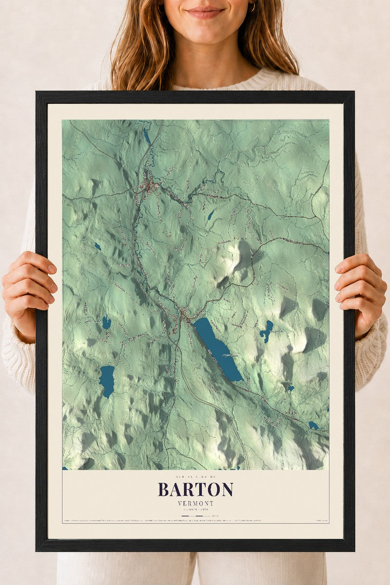 Barton, Vermont map print - 18 x 24 black Ayous wood frame
