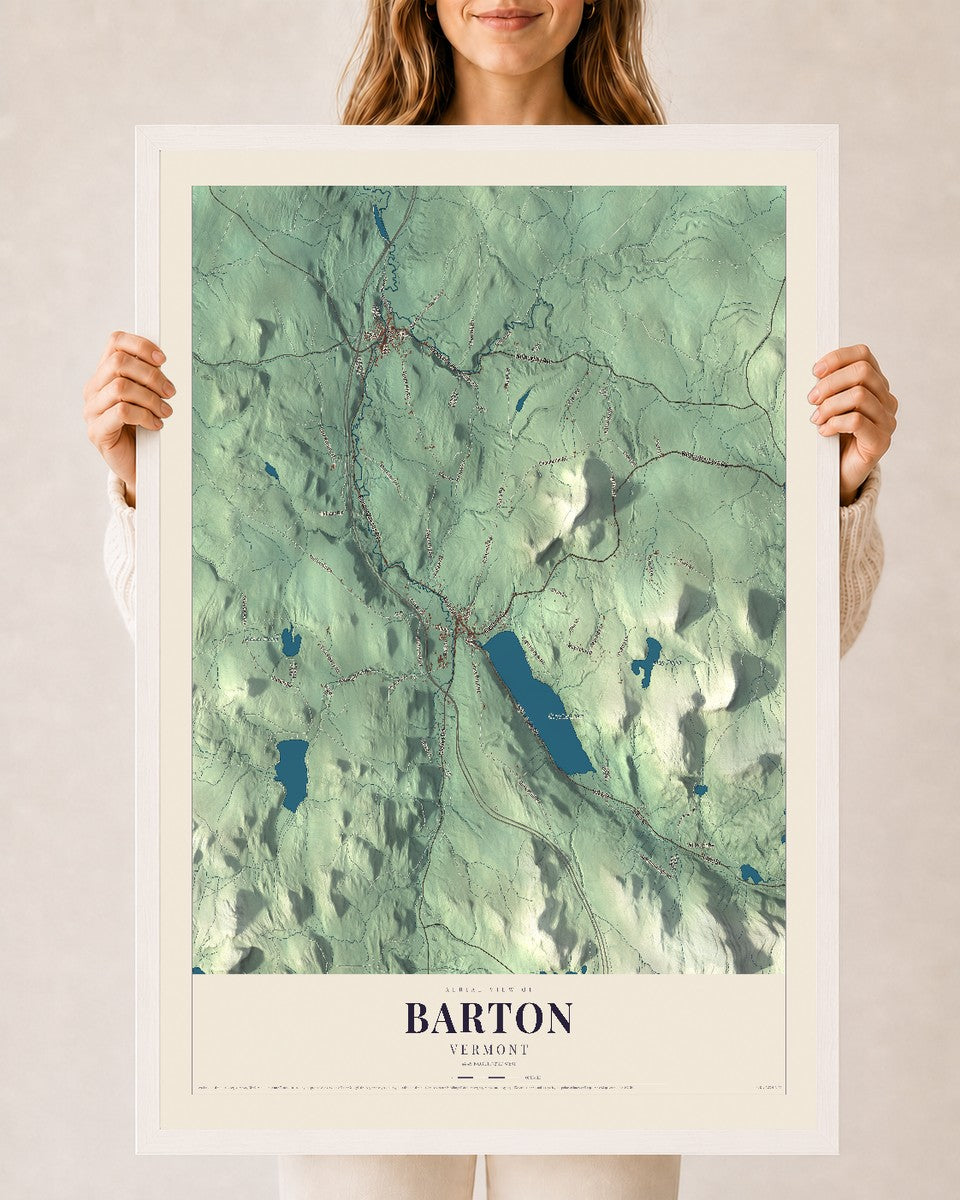 Barton, Vermont map print - 24 x 36 white Ayous wood frame