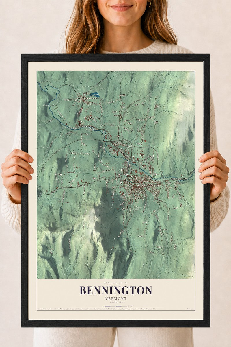 Bennington, Vermont map print - 18 x 24 black Ayous wood frame