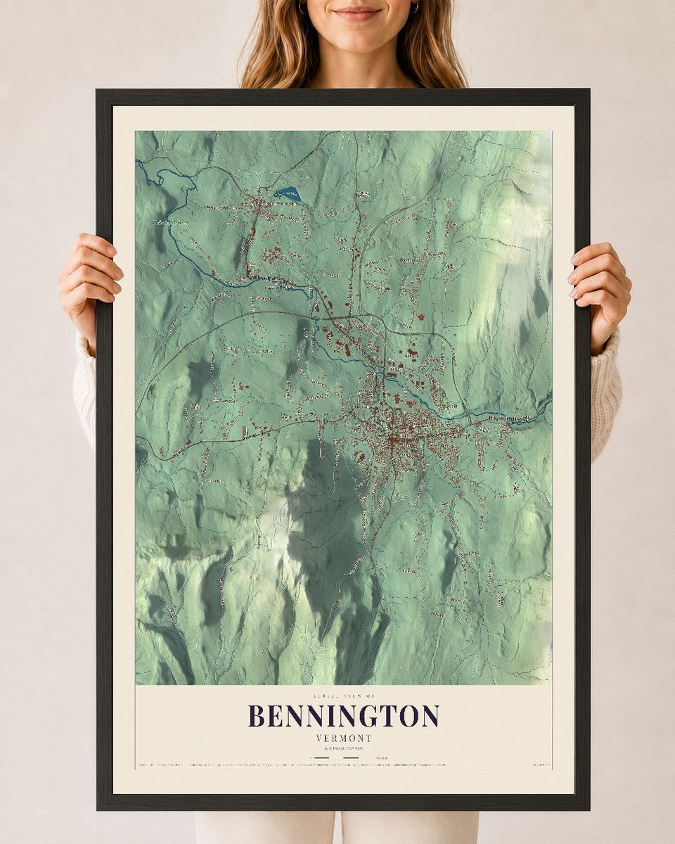 Bennington, Vermont map print - 24 x 36 black Ayous wood frame