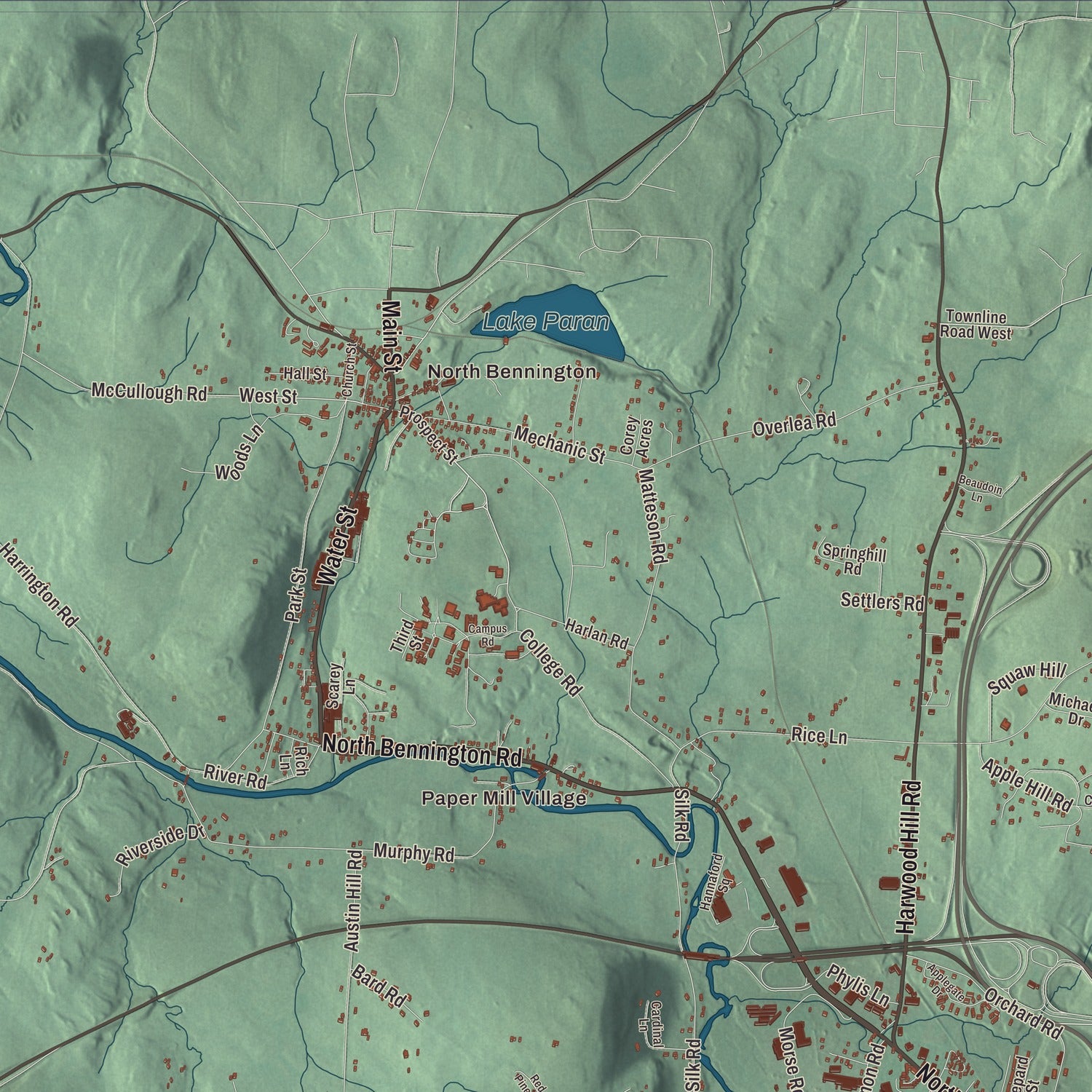 Terrain and local geography detail from the Bennington, Vermont map
