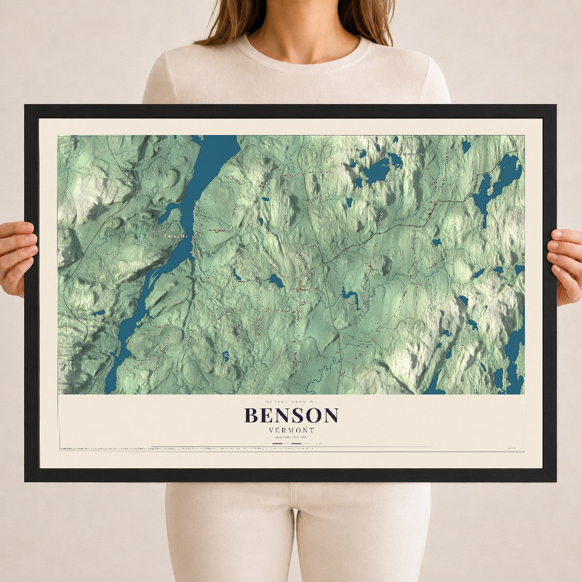 Map of Benson, Vermont, 18 x 24 inch print in a black wood frame