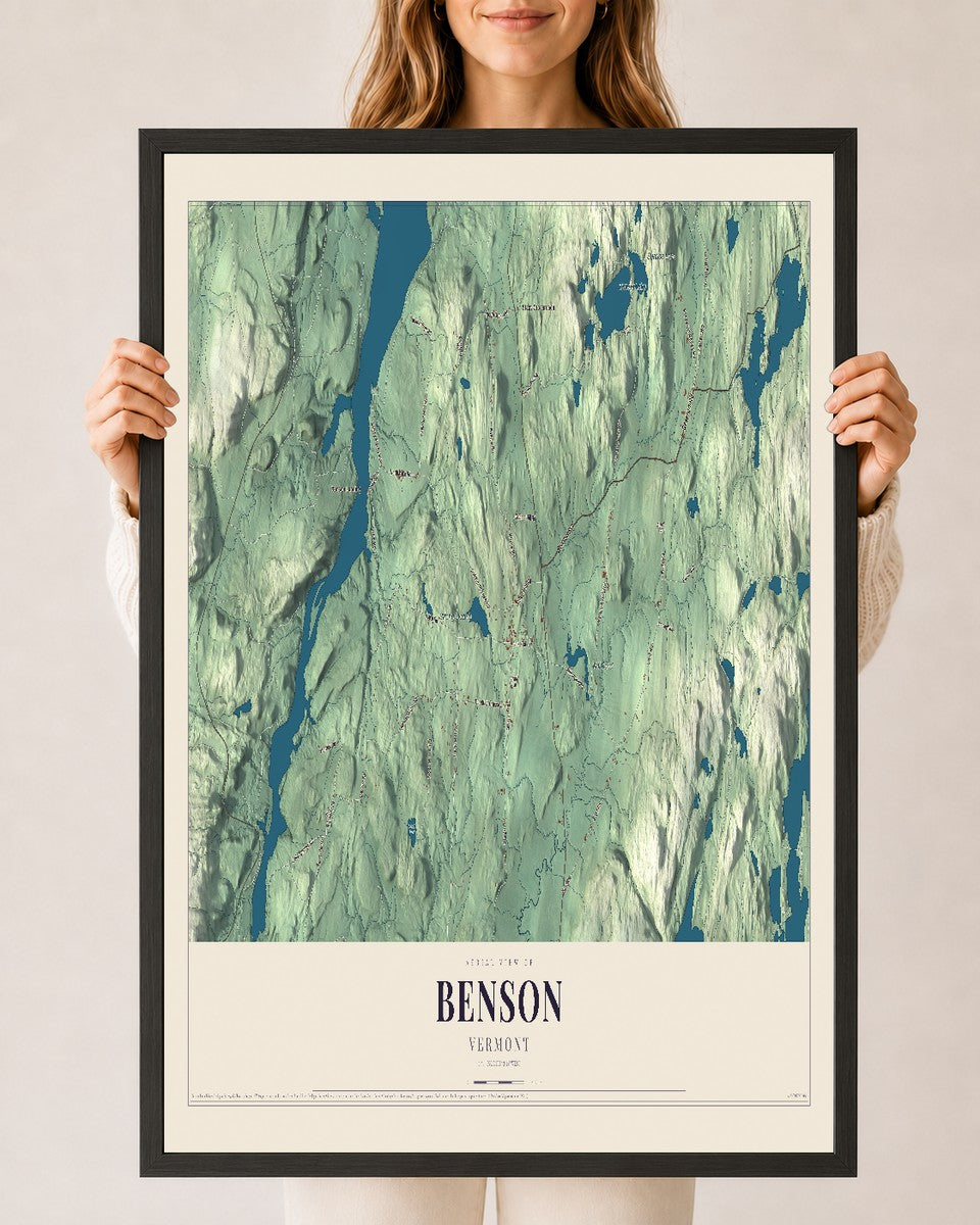 Benson, Vermont map print - 24 x 36 black Ayous wood frame