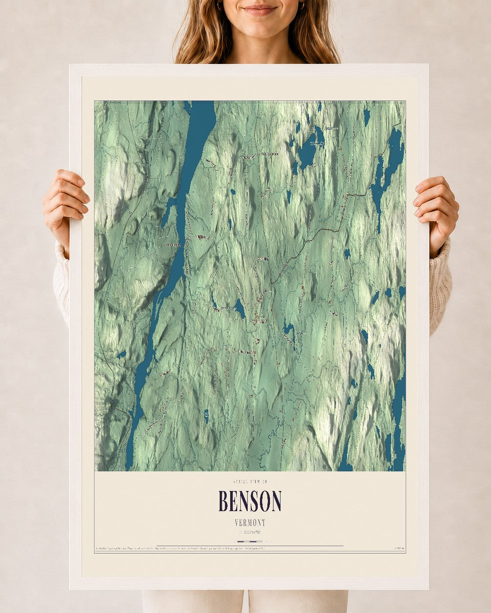 Benson, Vermont map print - 24 x 36 white Ayous wood frame
