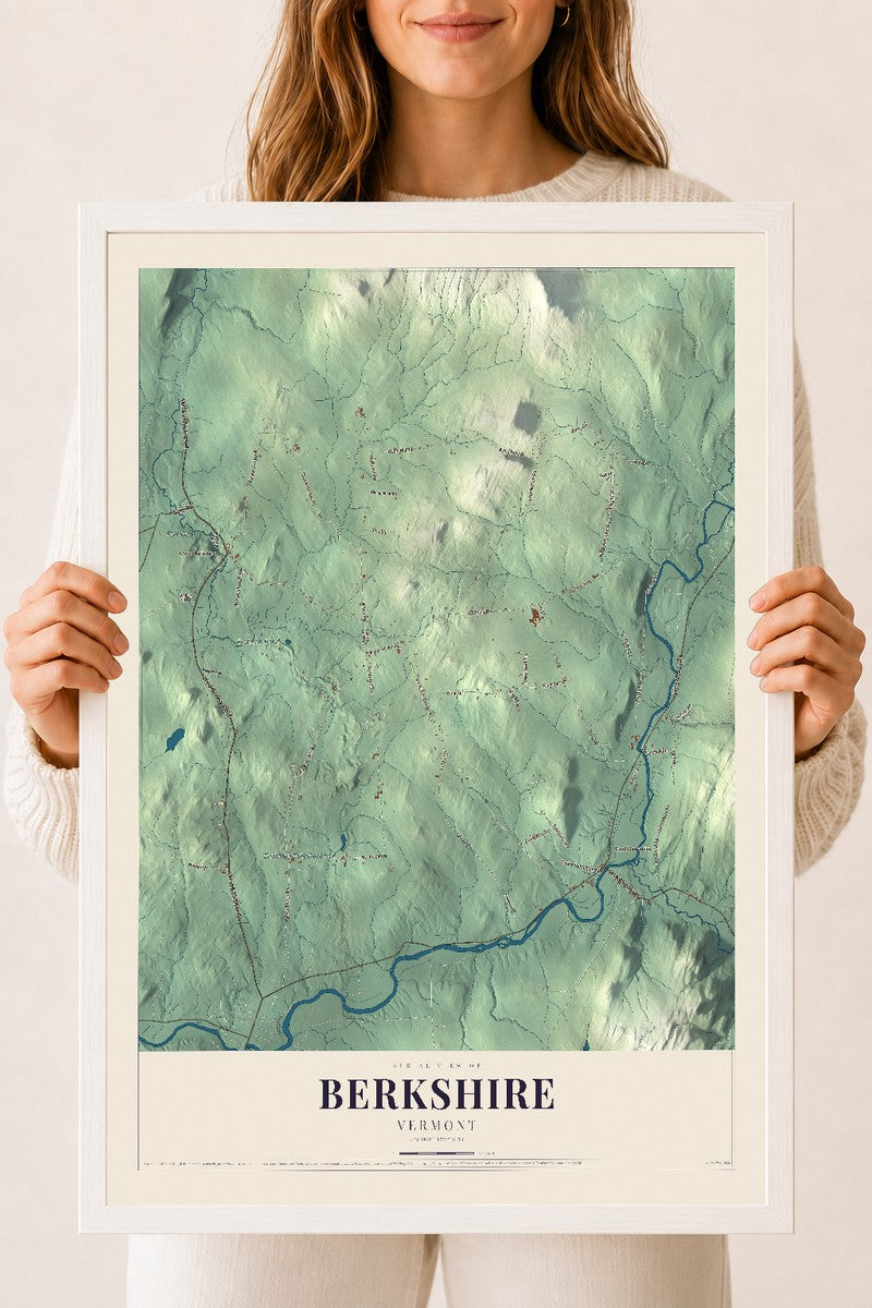 Berkshire, Vermont map print - 18 x 24 white Ayous wood frame
