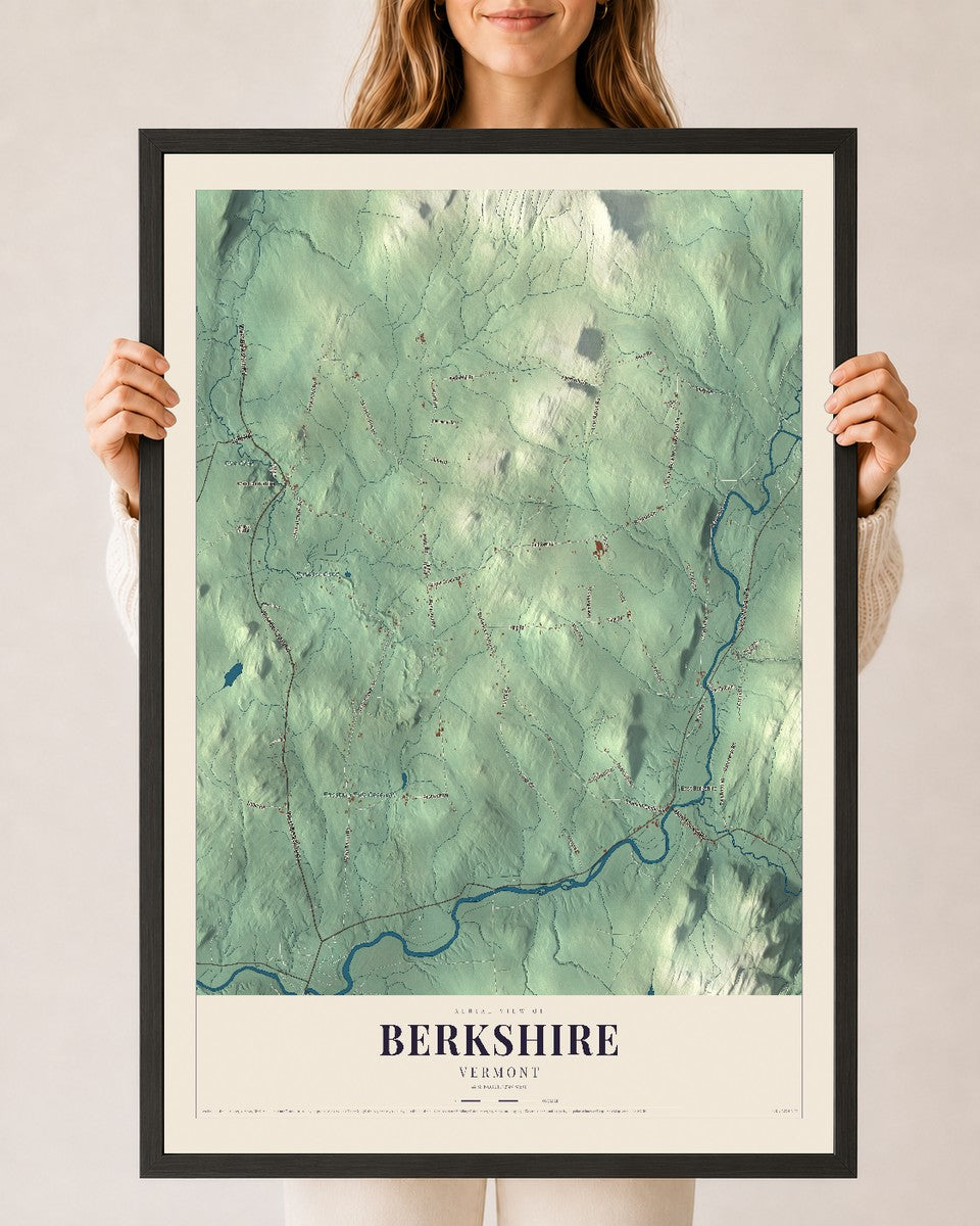 Berkshire, Vermont map print - 24 x 36 black Ayous wood frame