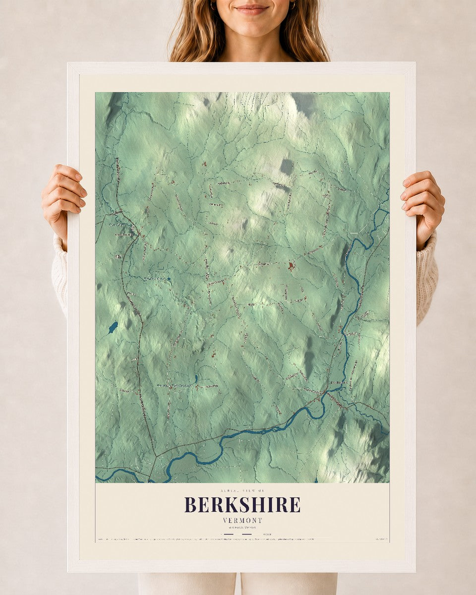 Berkshire, Vermont map print - 24 x 36 white Ayous wood frame