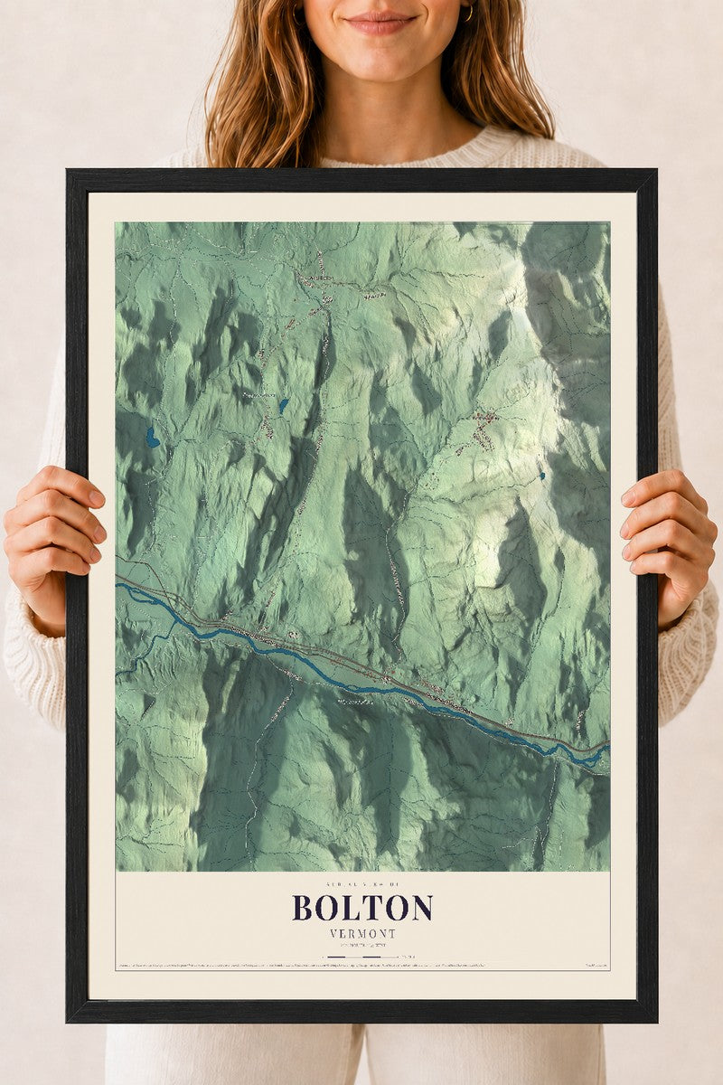 Bolton, Vermont map print - 18 x 24 black Ayous wood frame