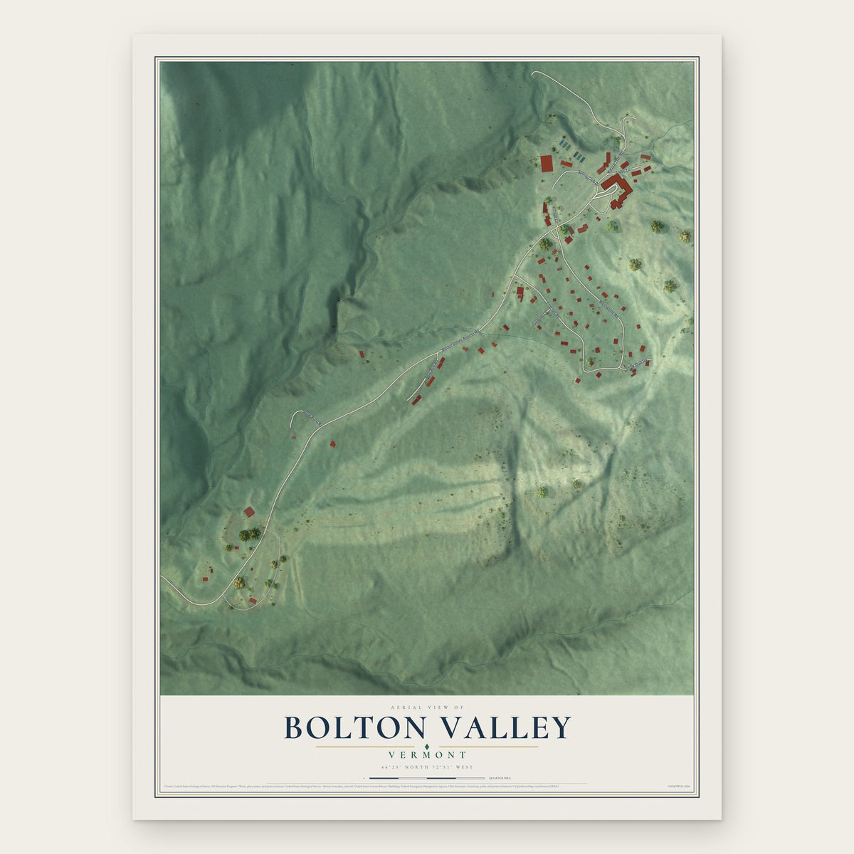 Bolton Valley, Vermont map print, the full design