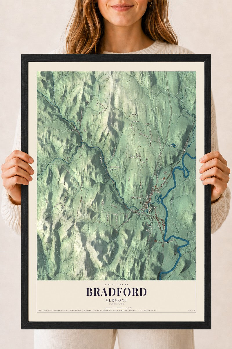 Bradford, Vermont map print - 18 x 24 black Ayous wood frame