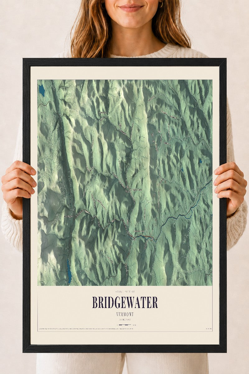 Bridgewater, Vermont map print - 18 x 24 black Ayous wood frame