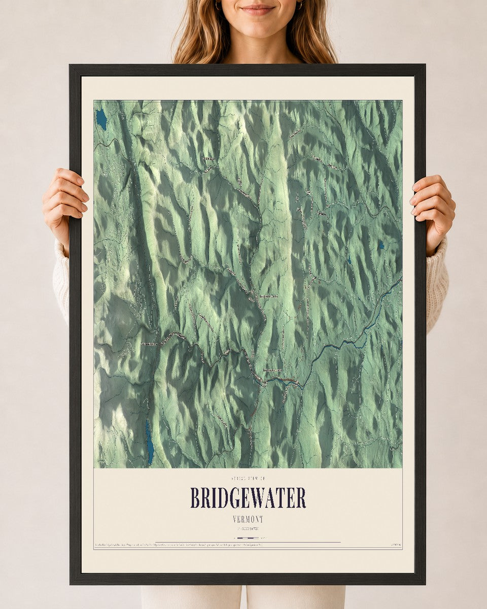 Bridgewater, Vermont map print - 24 x 36 black Ayous wood frame