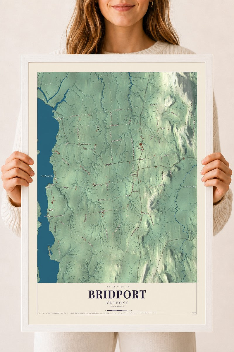 Bridport, Vermont map print - 18 x 24 white Ayous wood frame