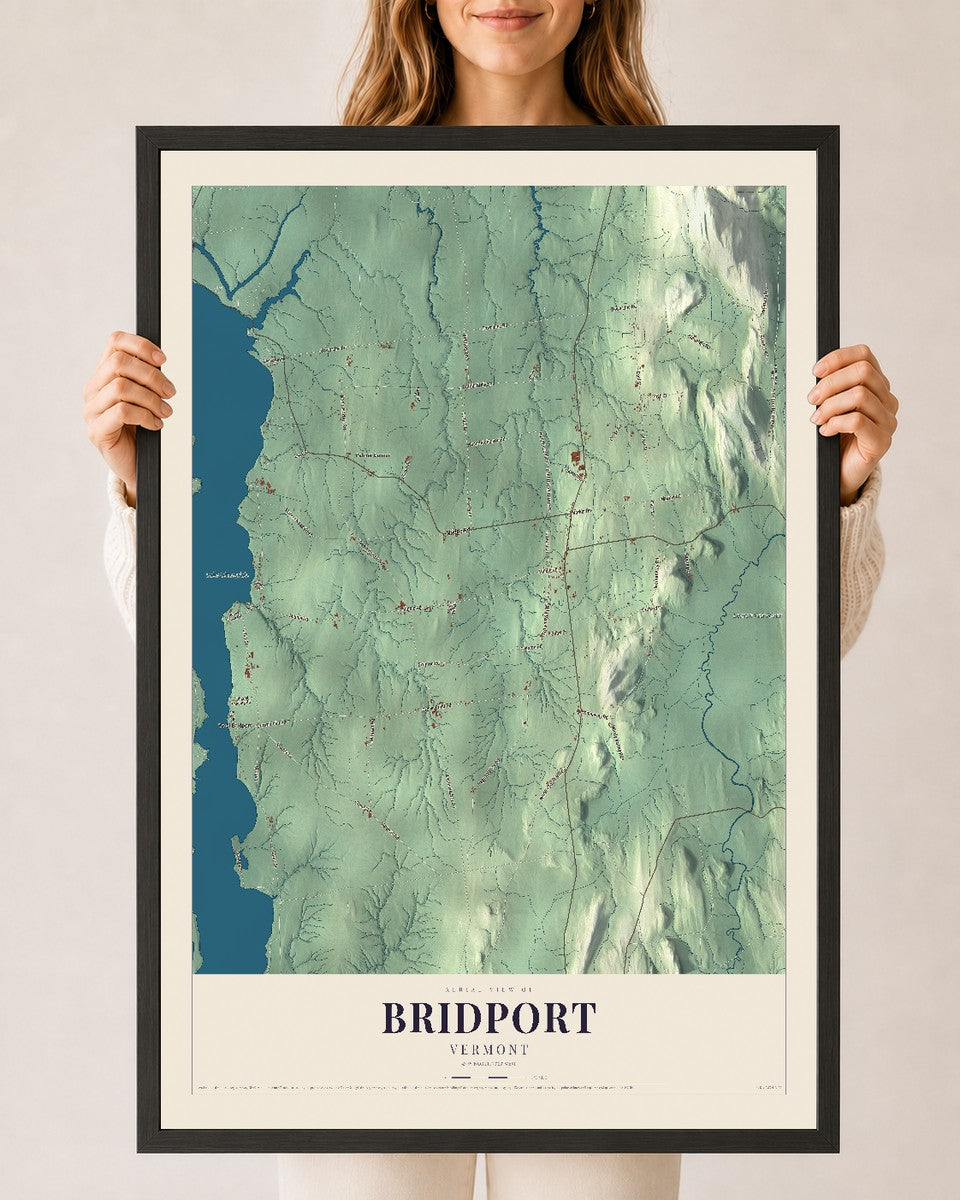 Bridport, Vermont map print - 24 x 36 black Ayous wood frame