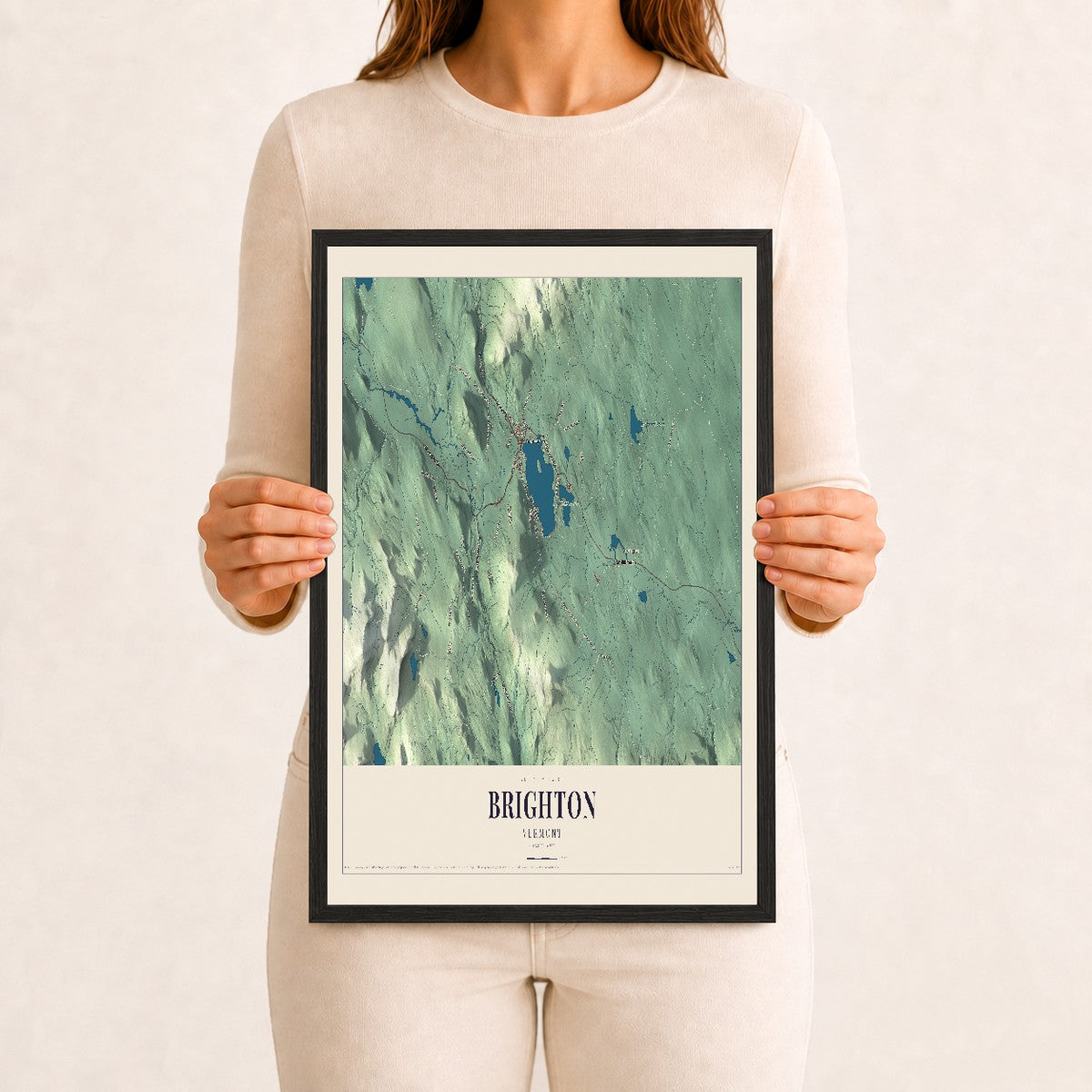 Brighton, Vermont map print - 12 x 18 black Ayous wood frame