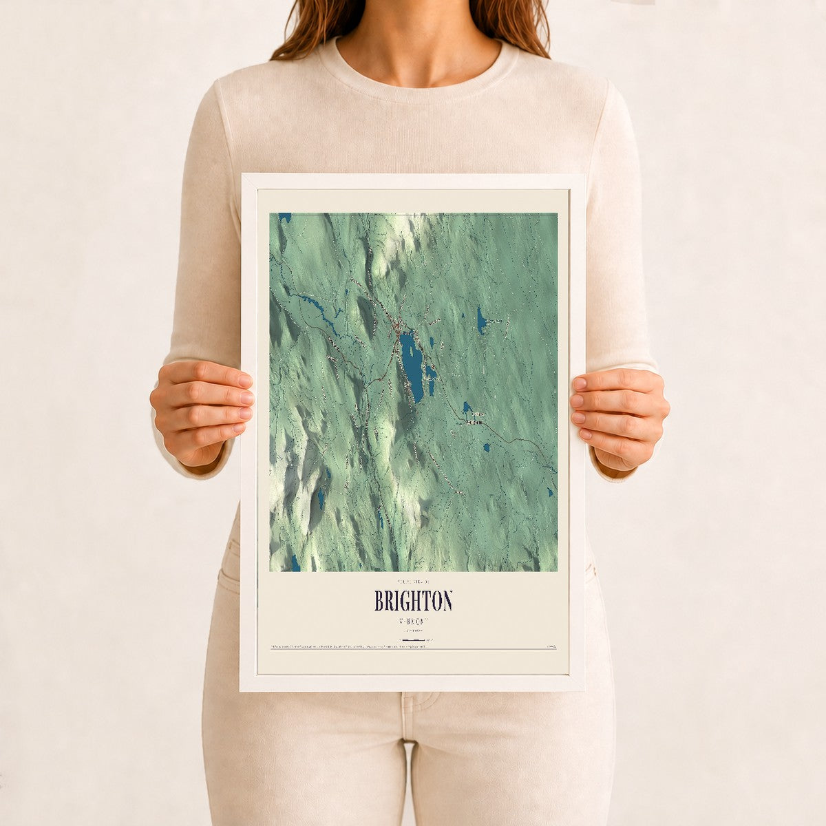 Brighton, Vermont map print - 12 x 18 white Ayous wood frame