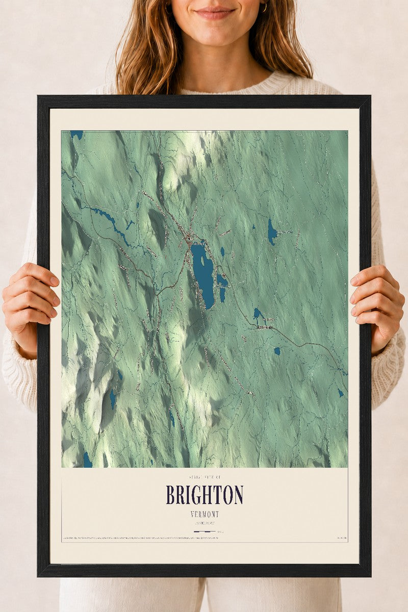 Brighton, Vermont map print - 18 x 24 black Ayous wood frame