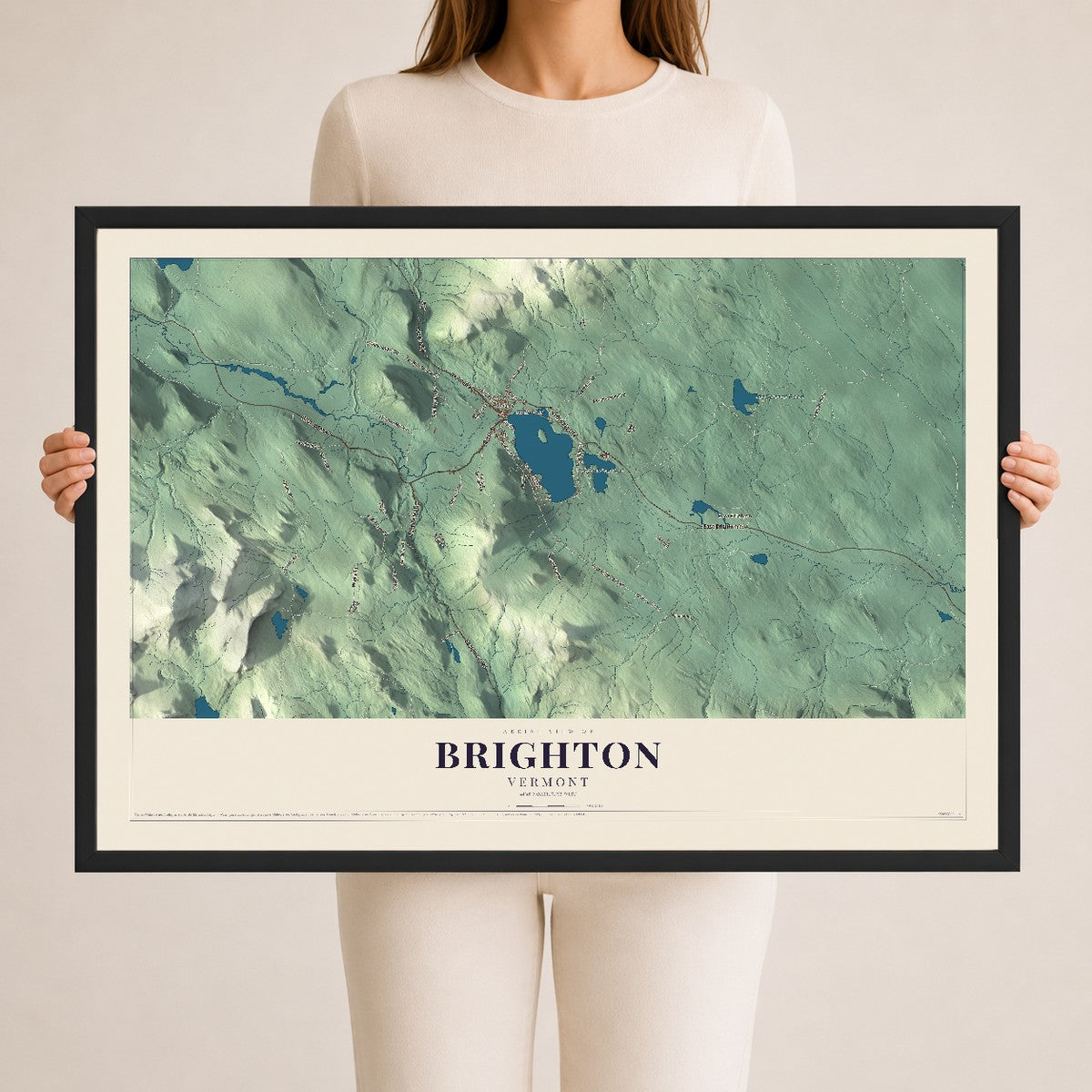 Map of Brighton, Vermont, 24 x 36 inch print in a black wood frame