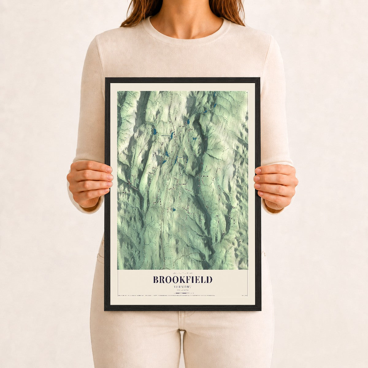 Brookfield, Vermont map print - 12 x 18 black Ayous wood frame