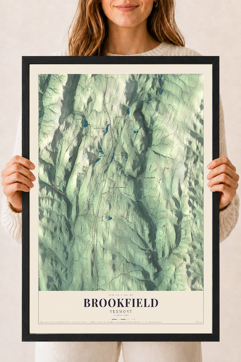 Brookfield, Vermont map print - 18 x 24 black Ayous wood frame
