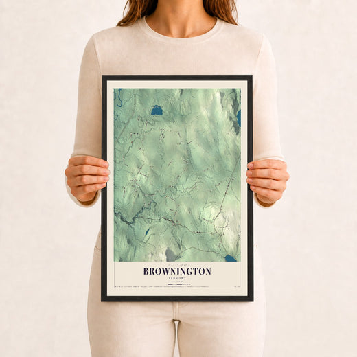 Map of Brownington, Vermont, 12 x 18 inch print in a black wood frame