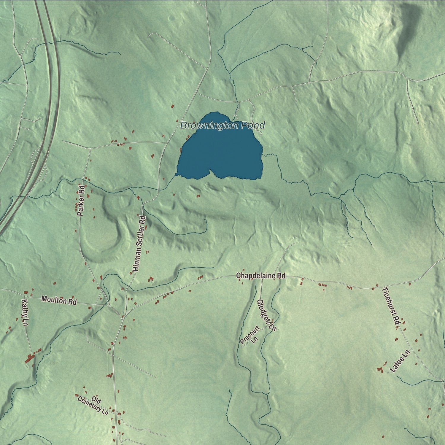 Terrain and local geography detail from the Brownington, Vermont map