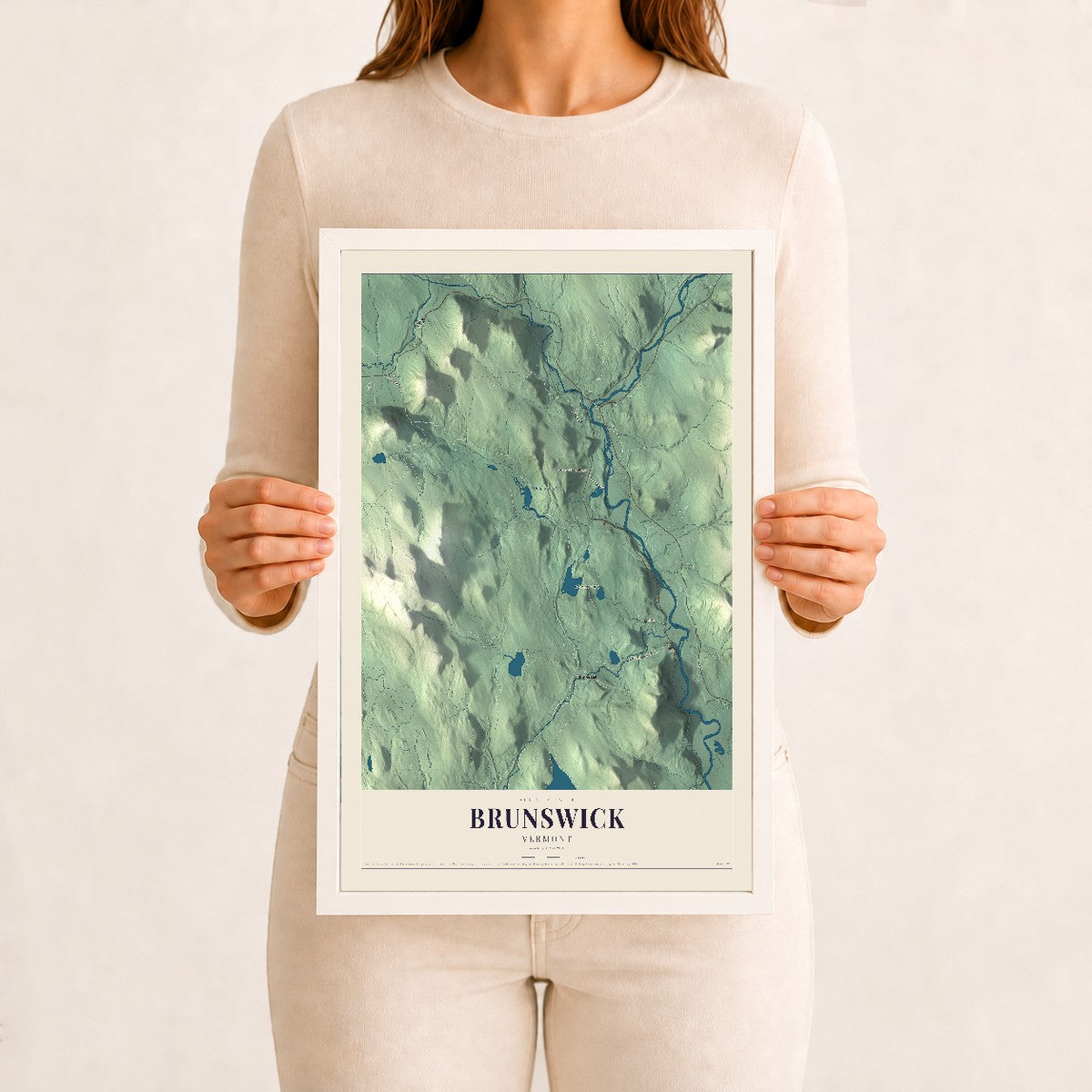 Brunswick, Vermont map print - 12 x 18 white Ayous wood frame