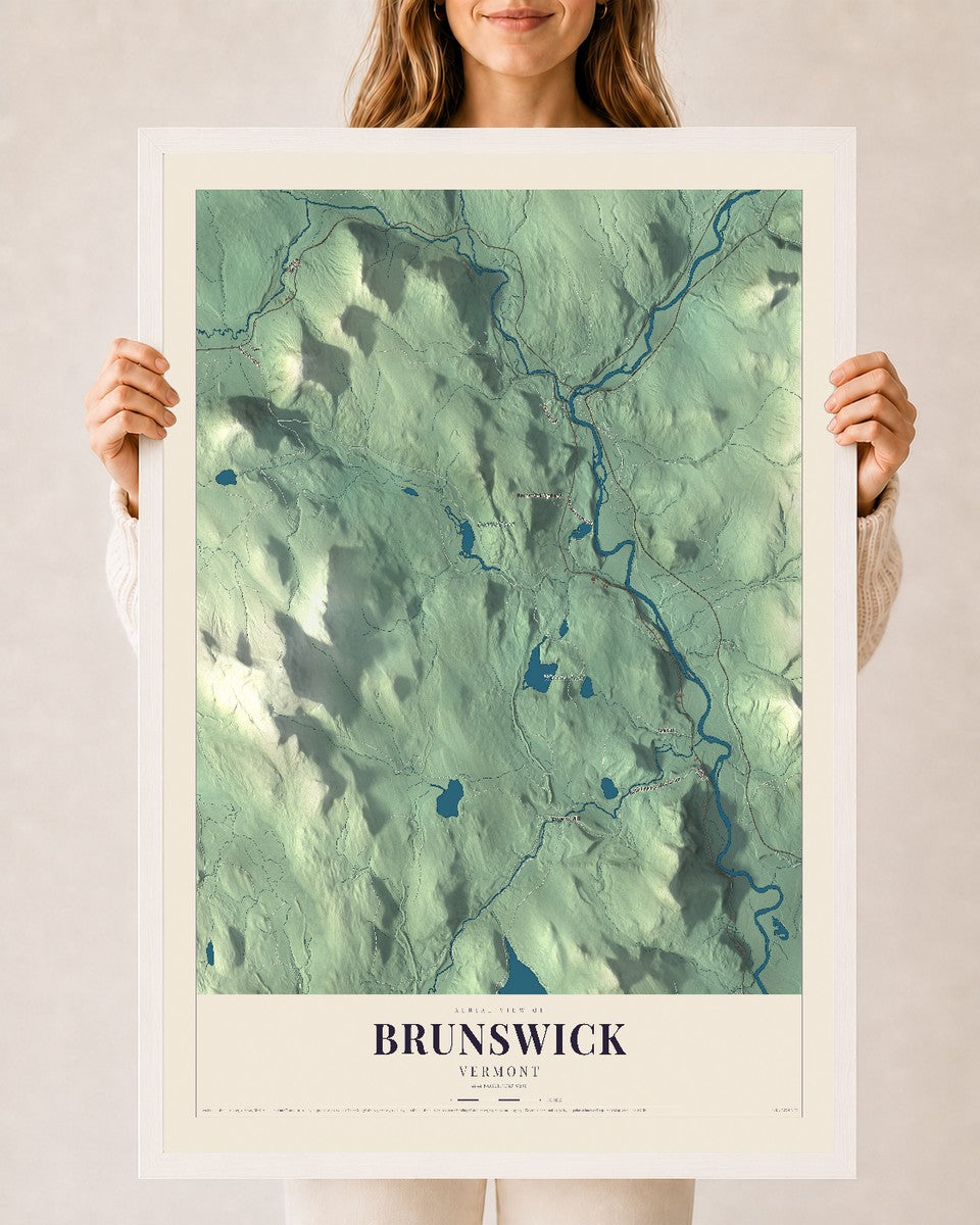 Brunswick, Vermont map print - 24 x 36 white Ayous wood frame