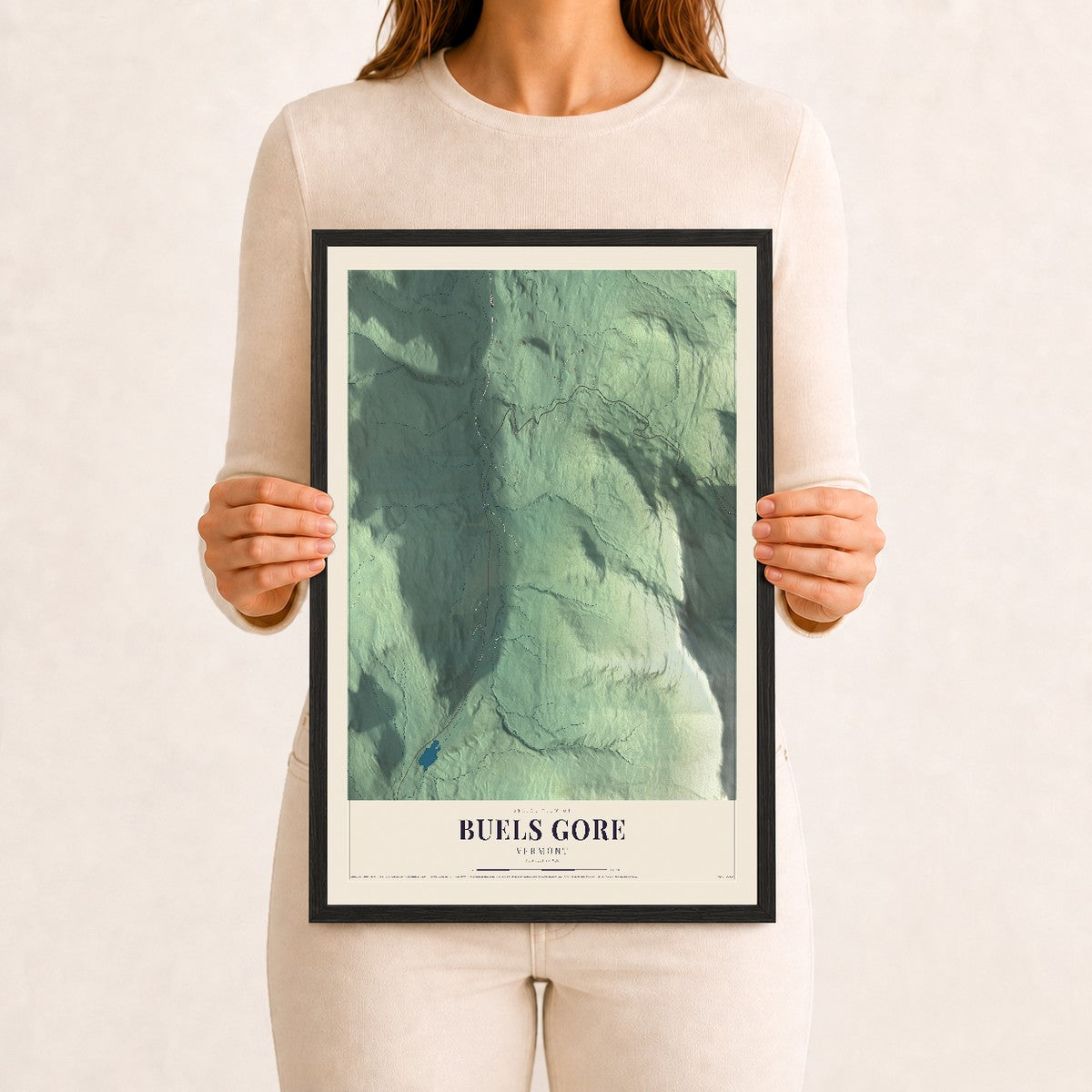Buels Gore, Vermont map print - 12 x 18 black Ayous wood frame