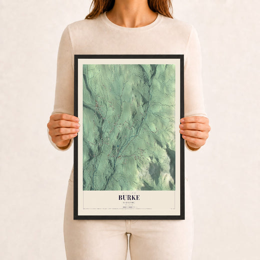 Map of Burke, Vermont, 12 x 18 inch print in a black wood frame
