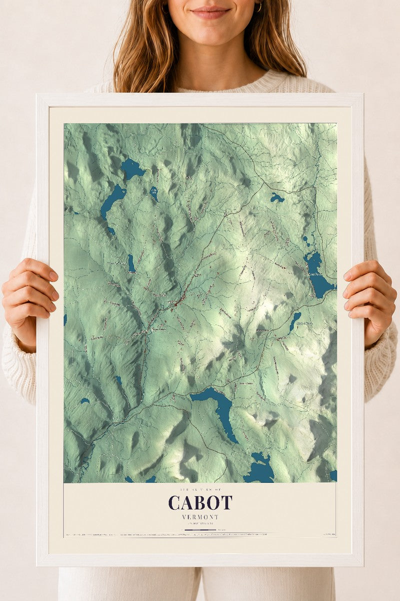 Cabot, Vermont map print - 18 x 24 white Ayous wood frame