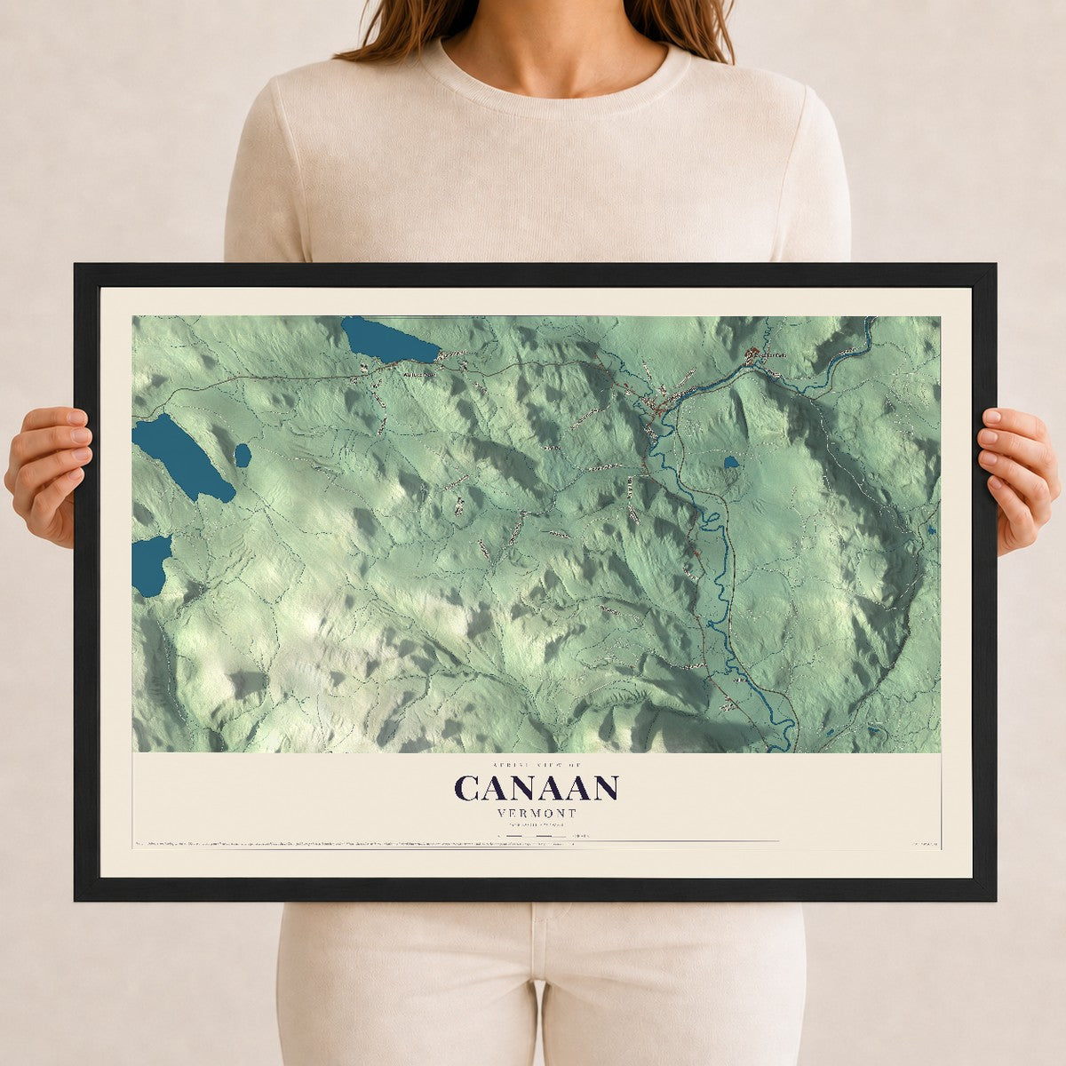 Map of Canaan, Vermont, 12 x 18 inch print in a black wood frame