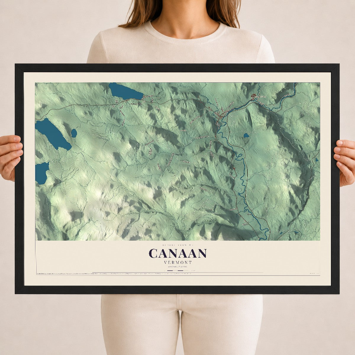 Map of Canaan, Vermont, 18 x 24 inch print in a black wood frame