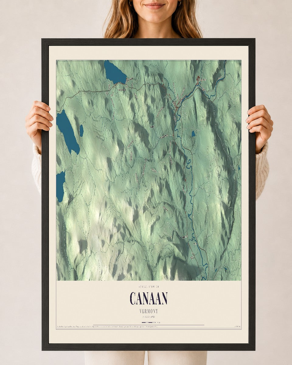 Canaan, Vermont map print - 24 x 36 black Ayous wood frame