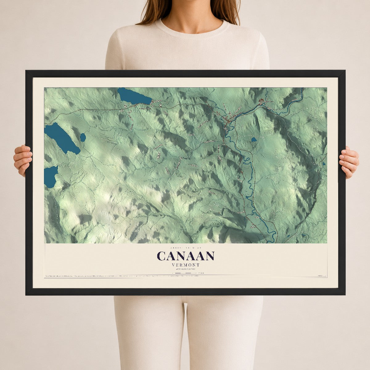 Map of Canaan, Vermont, 24 x 36 inch print in a black wood frame