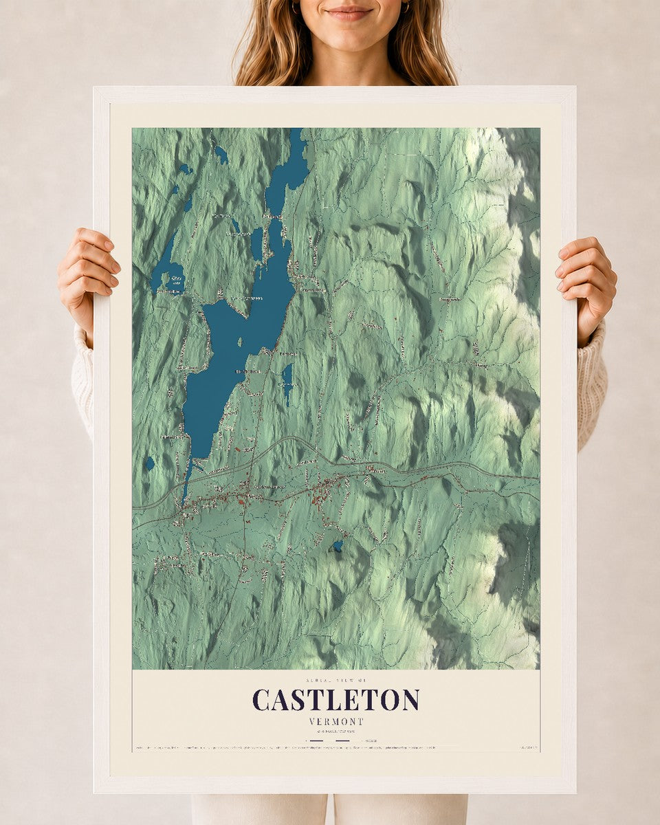 Castleton, Vermont map print - 24 x 36 white Ayous wood frame