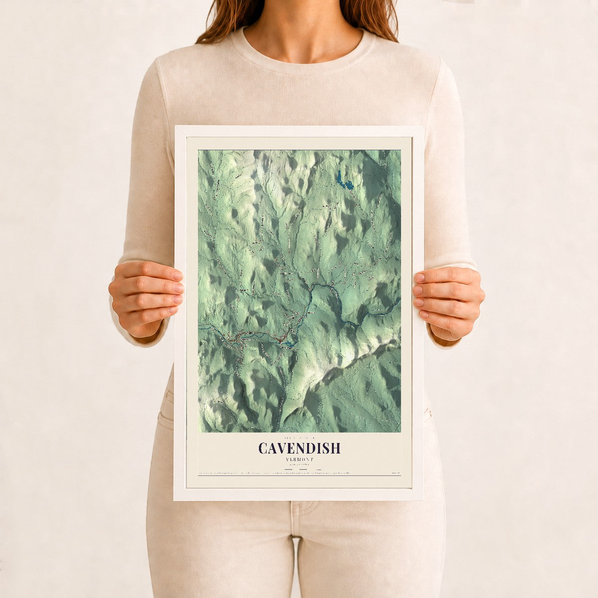 Cavendish, Vermont map print - 12 x 18 white Ayous wood frame