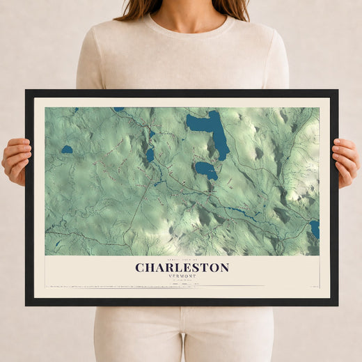 Map of Charleston, Vermont, 12 x 18 inch print in a black wood frame