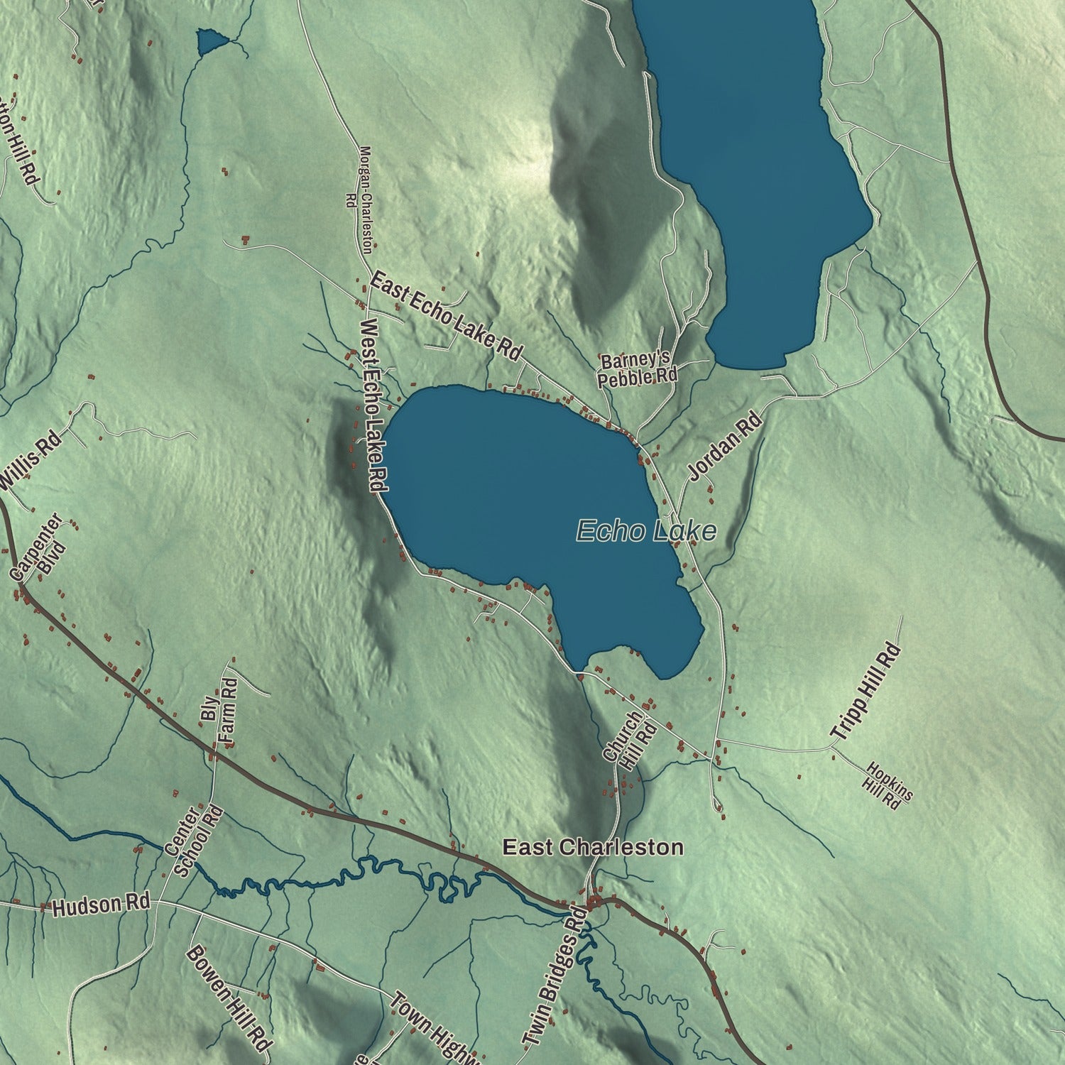 Terrain and local geography detail from the Charleston, Vermont map