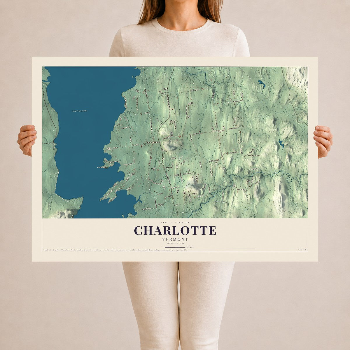 Map of Charlotte, Vermont, 24 x 36 inch unframed archival matte print