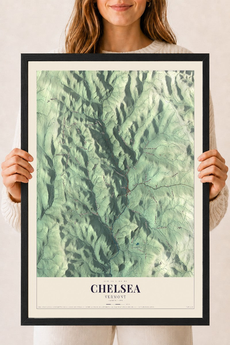 Chelsea, Vermont map print - 18 x 24 black Ayous wood frame