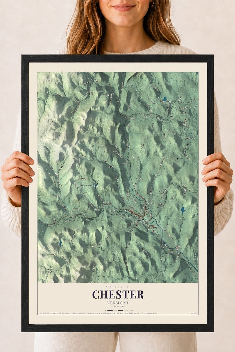 Chester, Vermont map print - 18 x 24 black Ayous wood frame