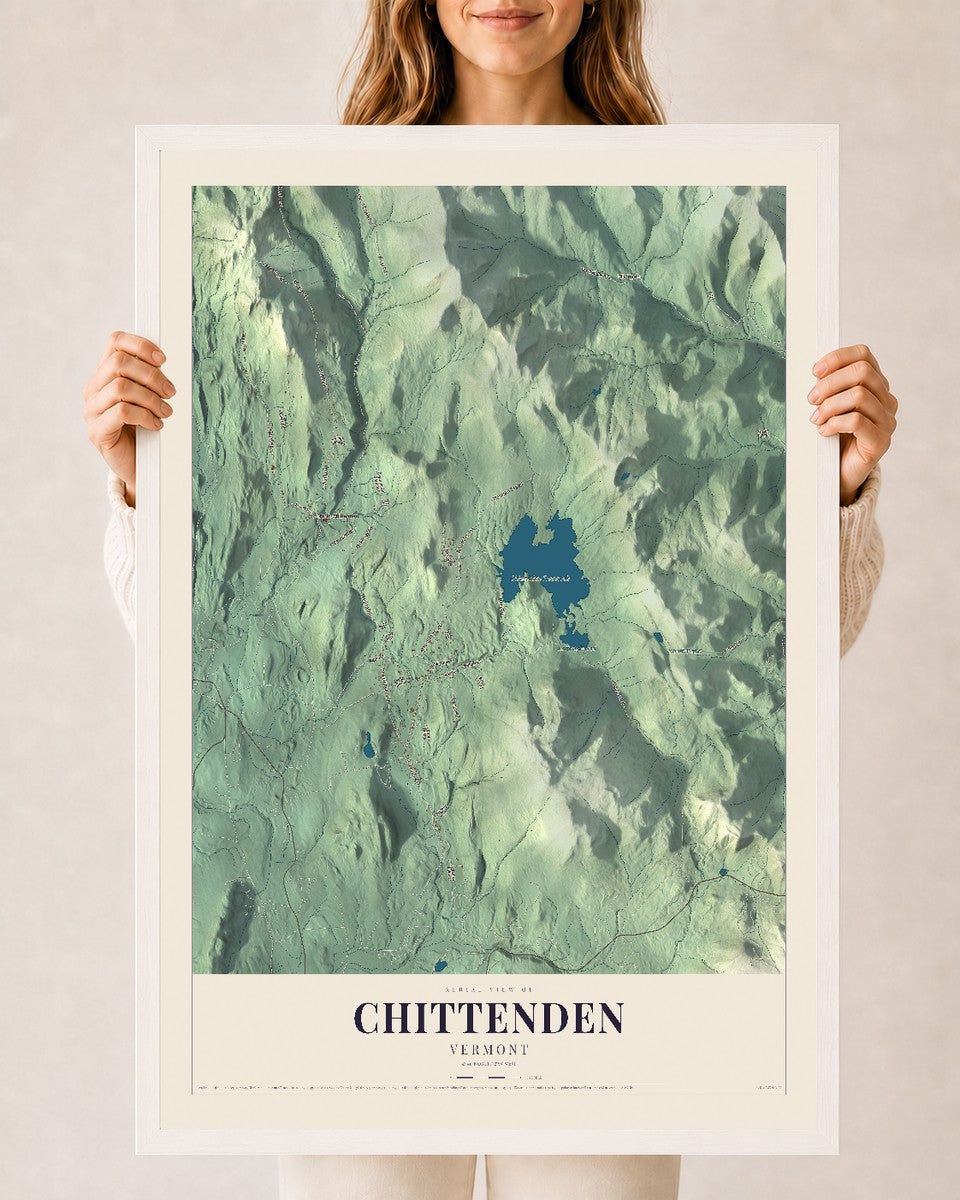 Chittenden, Vermont map print - 24 x 36 white Ayous wood frame