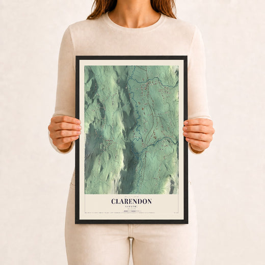 Map of Clarendon, Vermont, 12 x 18 inch print in a black wood frame