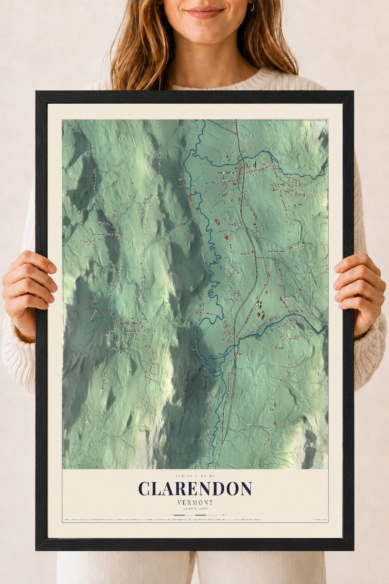 Clarendon, Vermont map print - 18 x 24 black Ayous wood frame